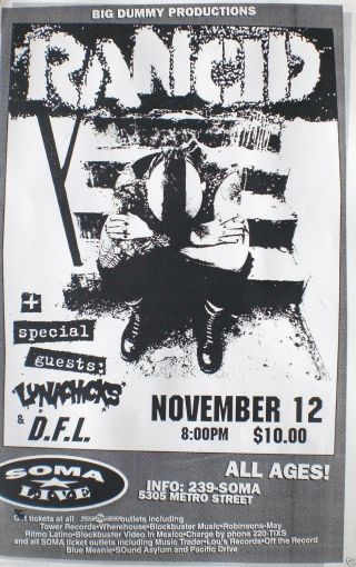 Rancid 1995 San Diego Concert Tour Poster - Punk Sitting With His Head Down