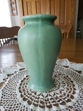 Antique Art Crafts Pottery Matte Green Vase Zanesville Mccoy Roseville Brush 5