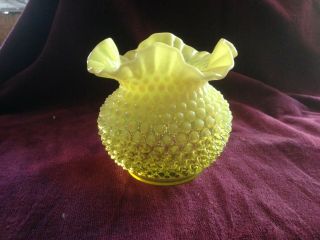 Fenton Hobnail Opalescent Topaz Yellow Ruffled Vase
