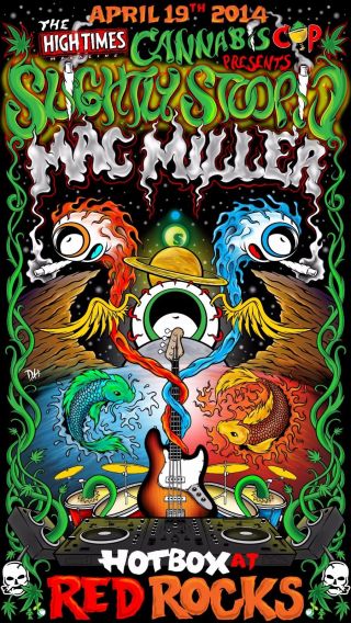 Slightly Stoopid / Mac Miller " High Times Cannabis Cop Tour " 2014 Concert Poster