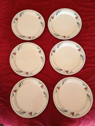 Lenox Chinastone " Poppies On Blue " White Salad Plates Set Of Six (6) Made In Usa