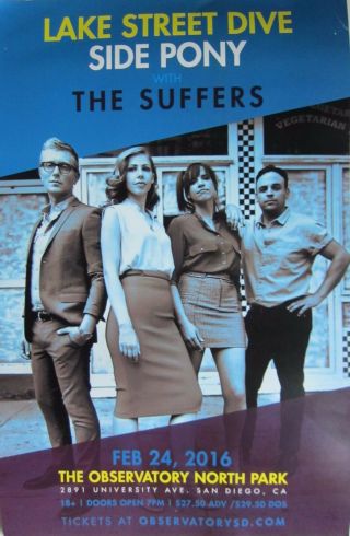 Lake Street Dive/side Pony/suffers 2016 San Diego Concert Tour Poster - Rock Music