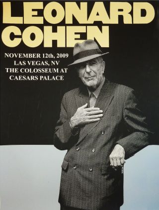 Leonard Cohen 2009 Las Vegas Concert Tour Poster - Folk,  Soft Rock Music Legend