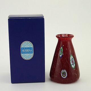 Antica Murrina Murano Millefiori Studio Glass Red Vase - 12.  5cm/5 " High Bnib