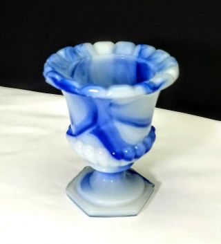 Vintage Akro Agate Blue Swirl Slag Glass Grecian Urn 764