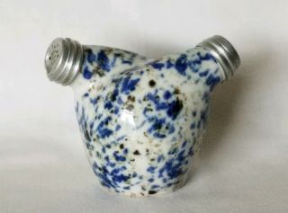 Vintage Spongeware One Piece Stoneware Pottery Cobalt Blue Salt & Pepper Shaker