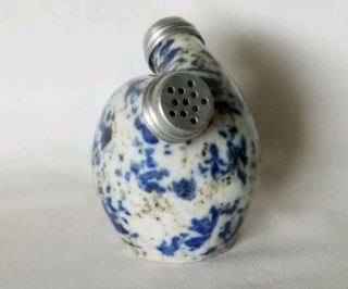 Vintage Spongeware One Piece Stoneware Pottery Cobalt Blue Salt & Pepper Shaker 3