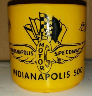 Federal Glass Indy 500 Indianapolis Souvenir Yellow Coffee Mug - Vintage 70’s 80s
