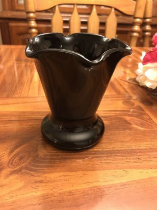 Vintage Black Milk Glass Fluted Vase 6 Inches