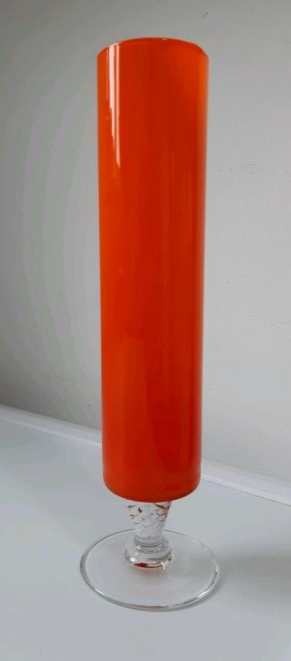 Mid Century Murano Orange Cased Glass Bud Vase