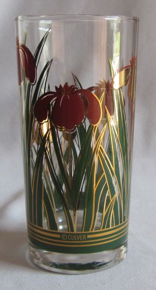 12 Oz Highball Glass Tumbler Vintage Culver Ltd Pattern Cuv62 Red & Gold Flowers