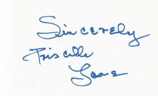 Priscilla Lane Signed 3x5 Index Card Movie Actress Autograph D.  1995