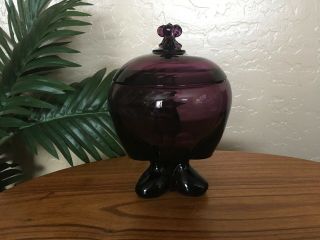 Vintage Purple Amethyst Pedestal Glass Bowl And Lid Candy Dish Serving Dish