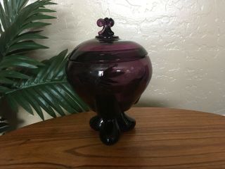 Vintage Purple Amethyst Pedestal Glass Bowl and Lid Candy Dish Serving Dish 2
