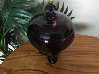 Vintage Purple Amethyst Pedestal Glass Bowl and Lid Candy Dish Serving Dish 4