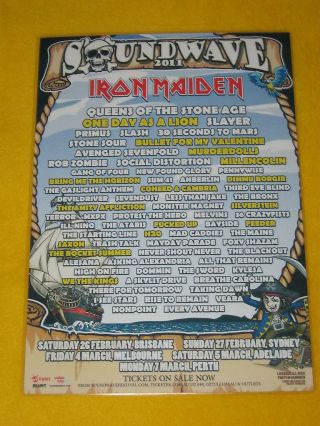 Soundwave - 2011 Australian Tour - Iron Maiden - Qotsa - Laminated Tour Poster
