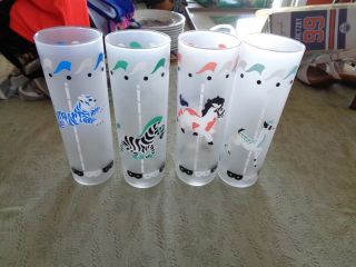 4 Vintage Libby Iced Tea Collins Glasses Frosted Carousel Circus Animal EUC 3
