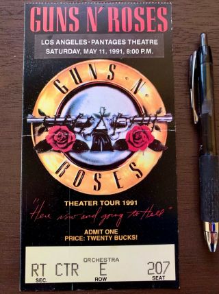 Guns And Roses Vintage Concert Ticket Los Angeles Pantages 1991 Theater Tour