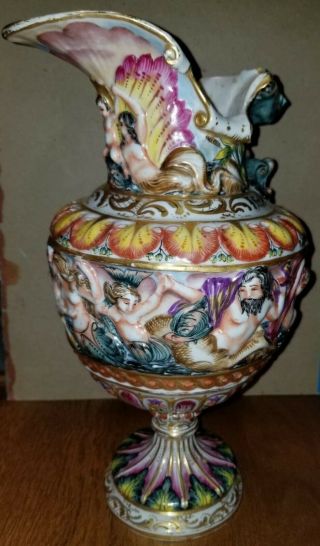 Antique Capodimonte Enameled Porcelain Pitcher Vase Made In France