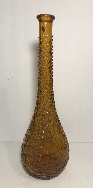 Vintage Mid Century Italian Art Glass Amber Hobnail Decanter Bottle 15 1/4”