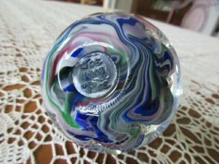 JOE RICE 2005 ART GLASS PAPER WEIGHT BLUE MULTI COLOR RIBBONS ELWOOD IN GLORIOUS 3