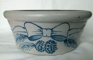 Rockdale Union Salt Glazed Cobalt Blue Stoneware Heirloom Pottery Mixing Bowl