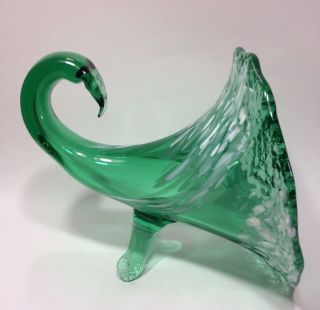 Vintage Italian Cornucopia Green Horn Of Plenty Hand Painted Hand Blown Art