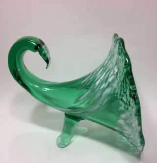 Vintage Italian Cornucopia Green Horn Of Plenty Hand Painted Hand Blown Art 4