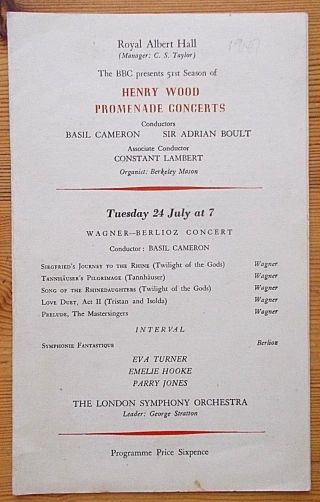 Wagner - Berlioz Programme Henry Wood Prom.  Concert Royal Albert Hall 24/07/1945