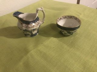 Booths " Real Old Willow " Blue,  White & Gold Open Sugar & Creamer Set - A8025