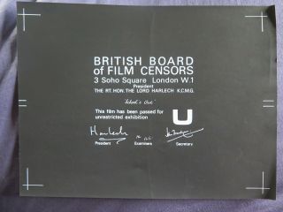 British Bbfc Film Certification Card School 