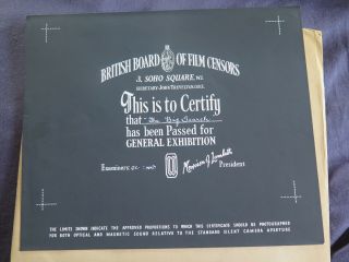 British Bbfc Film Certification Card The Big Search 1957 Aka East Of Kilimanjaro