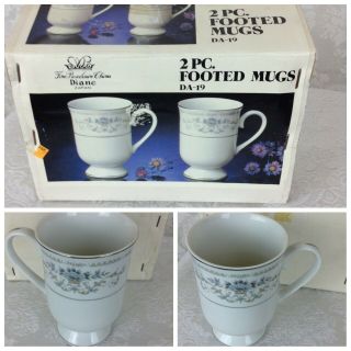 Vintage Wade Fine Porcelain China Footed Mugs Tea Cup Set Of 2 Diane Silver Trim