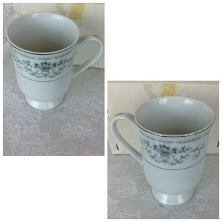 Vintage Wade Fine Porcelain China Footed Mugs Tea Cup Set of 2 Diane Silver Trim 2