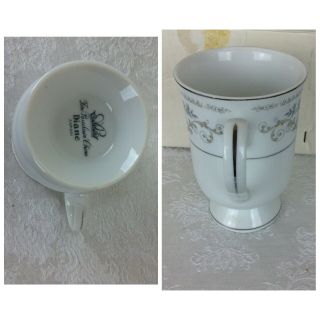Vintage Wade Fine Porcelain China Footed Mugs Tea Cup Set of 2 Diane Silver Trim 4