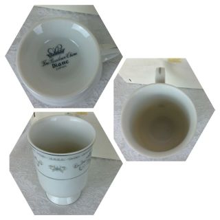 Vintage Wade Fine Porcelain China Footed Mugs Tea Cup Set of 2 Diane Silver Trim 6
