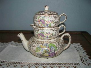 Wow Lord Nelson England Pompadour Mini 4 Pc Stacking Teapot Sugar Creamer Set