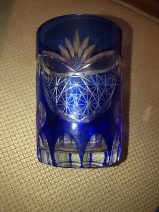 Antique Moser Cobalt Blue Cut - To - Clear Water Tumbler Glass