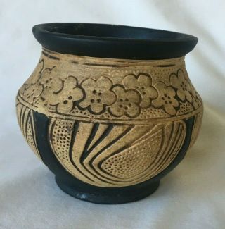 Vintage Weller Pottery Bowl Pot Vase Claywood Flowers Burntwood Arts & Crafts 2