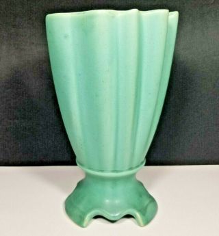 Marked Antique Brush Mccoy Art Pottery Large Teal Aqua Vase Ruffled Fluted 8 ",
