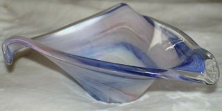 Vtg Arte Murano Art Glass Bowl Candy Dish Italy Hand Blown Blue Swirl Iridescent