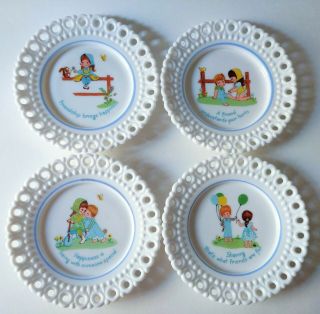 Vintage Westmoreland Milk Glass Plates Friendship Children Sayings 1970 