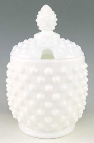 Vintage Fenton Hobnail White Milk Glass Covered Lidded Jam Jelly Condiment Jar