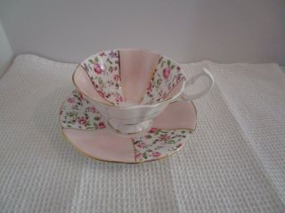 Elegant Queen Anne Cup & Saucer - Pink Roses W/pink Panels