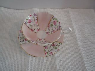 Elegant Queen Anne Cup & Saucer - Pink Roses w/Pink Panels 2