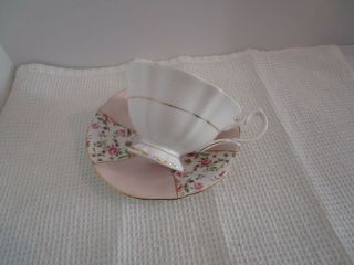 Elegant Queen Anne Cup & Saucer - Pink Roses w/Pink Panels 4