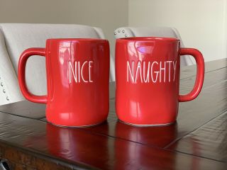 Rae Dunn Naughty & Christmas Coffee Cocoa Tea Mugs Set Of 2 - Red Ll