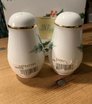 Mikasa Christmas Ribbon Holly Salt & Pepper Shakers NIB 2