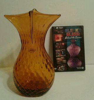 Vintage Mid Century Art Glass Blenko Amber Table Vase 10 1/2 " With Dvd