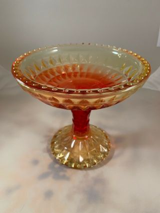 Vintage Depression Glass Footed Bowl Candy Compote Dish Yellow Orange OmbrÉ